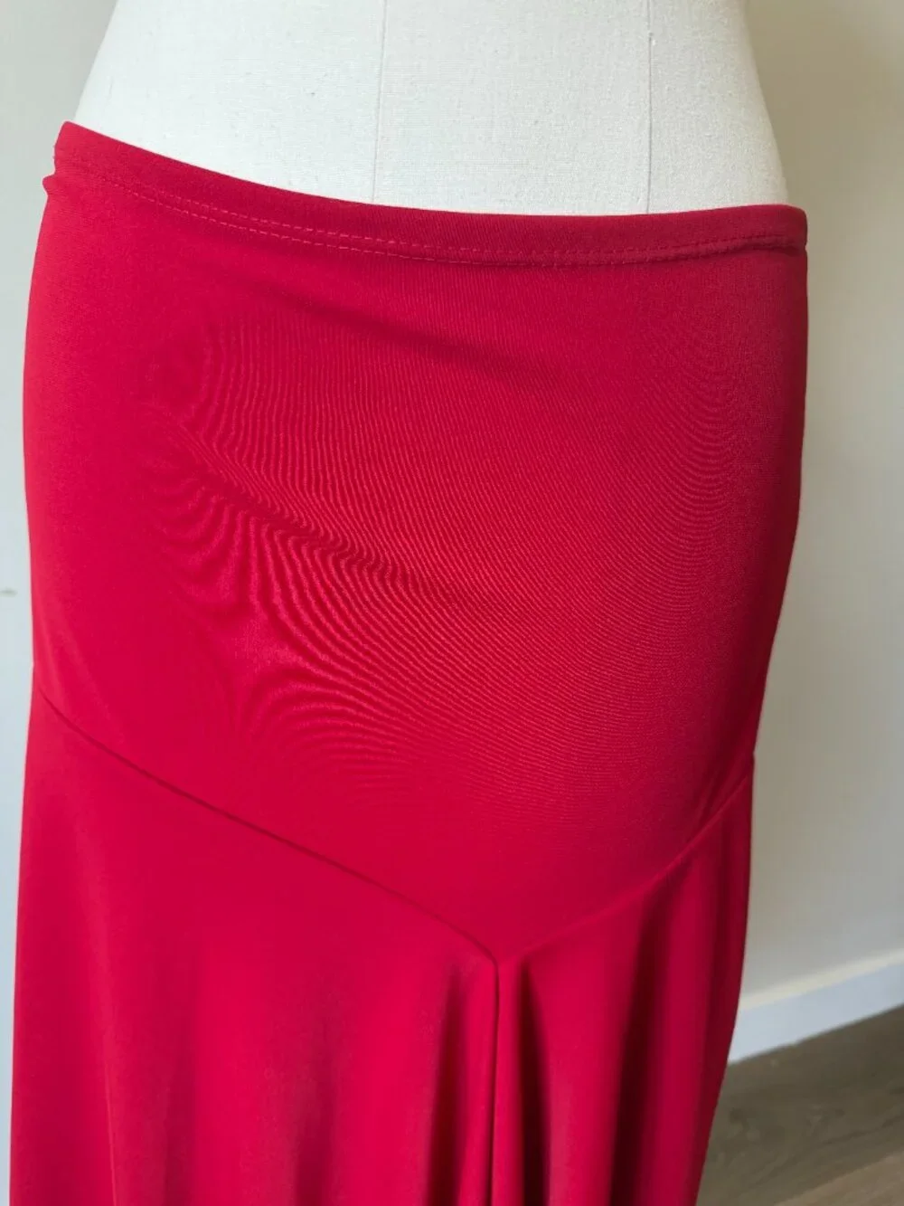 Y2K Red Midi Skirt | Vintage USA Made Asymmetric Ruffle Hem | Size S